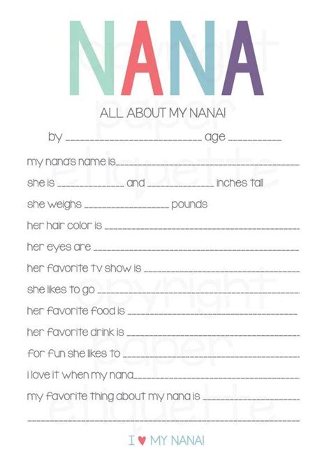 All About My Nana Printable